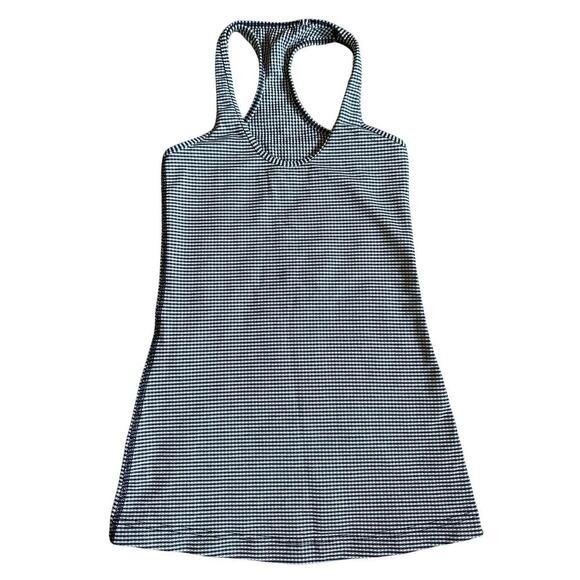 Lululemon Cool Racerback Gingham Inkwell Blue White Stripe Tank Top Womens 2 - Picture 1 of 4